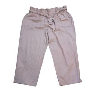 Ashley Stewart Pink Wide Leg‎ Paper Bag Waist Cotton Lagen Look Pull On Pants 26
